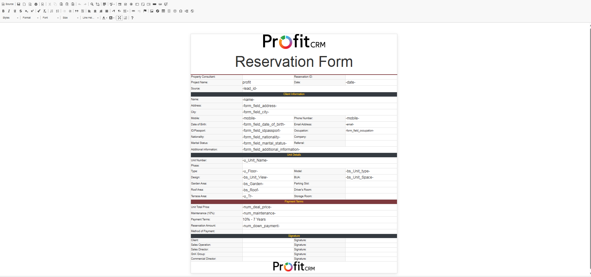 Reservation Form Template Example
